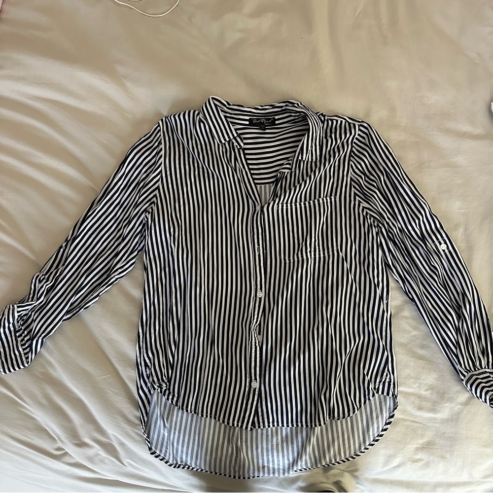 Navy stripped button down